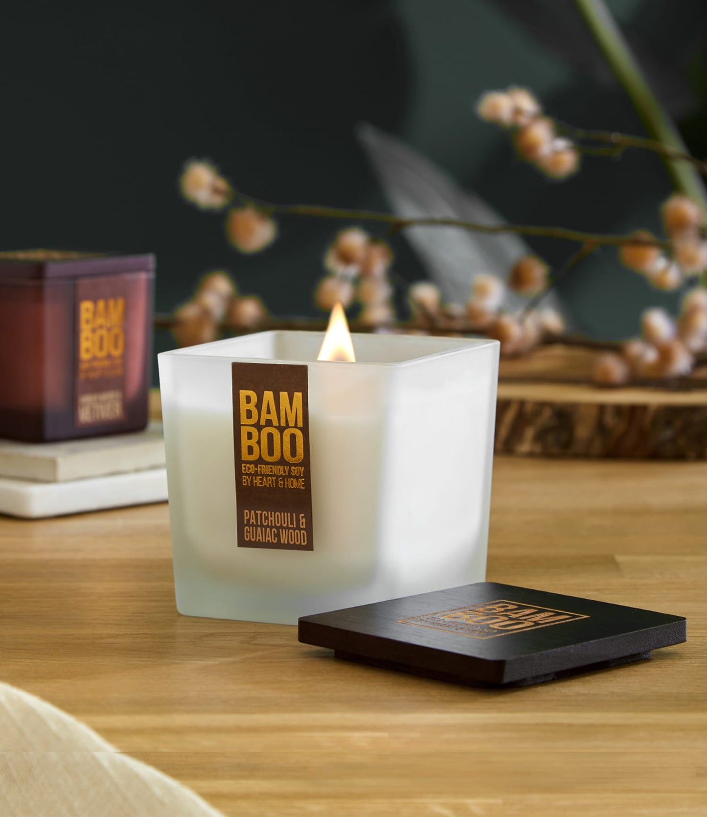 Bamboo Patchouli & Guaiac Wood Large Soy Candle 40 Hours Burn - Crackling Wick