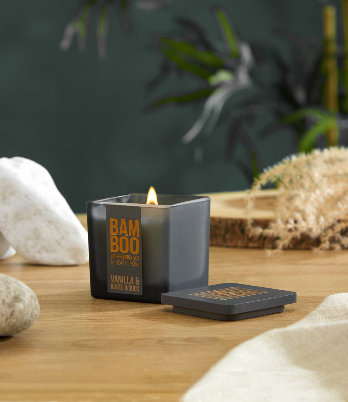 Bamboo Vanilla & White Woods Small Soy Candle - 20 Hours Burn - Crackling Wick