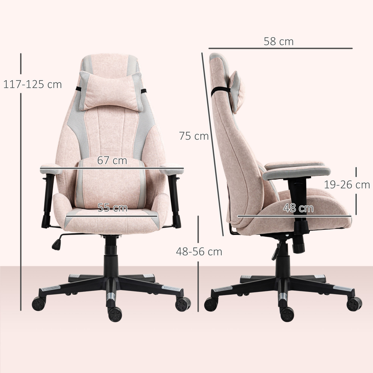 Ergonomic Velvet Gaming Chair - Pale Pink with Lumbar Support & Adjustable Features