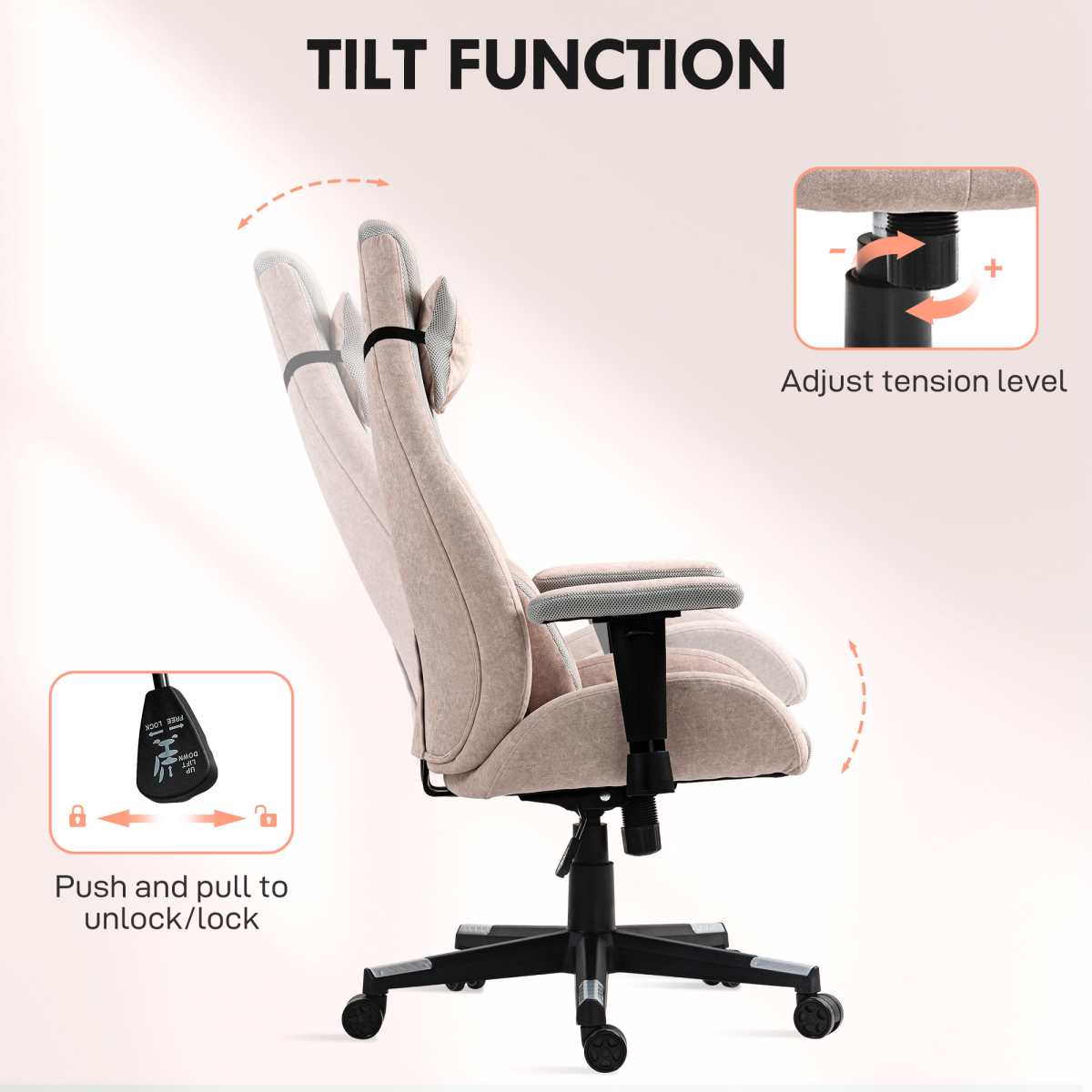 Ergonomic Velvet Gaming Chair - Pale Pink with Lumbar Support & Adjustable Features