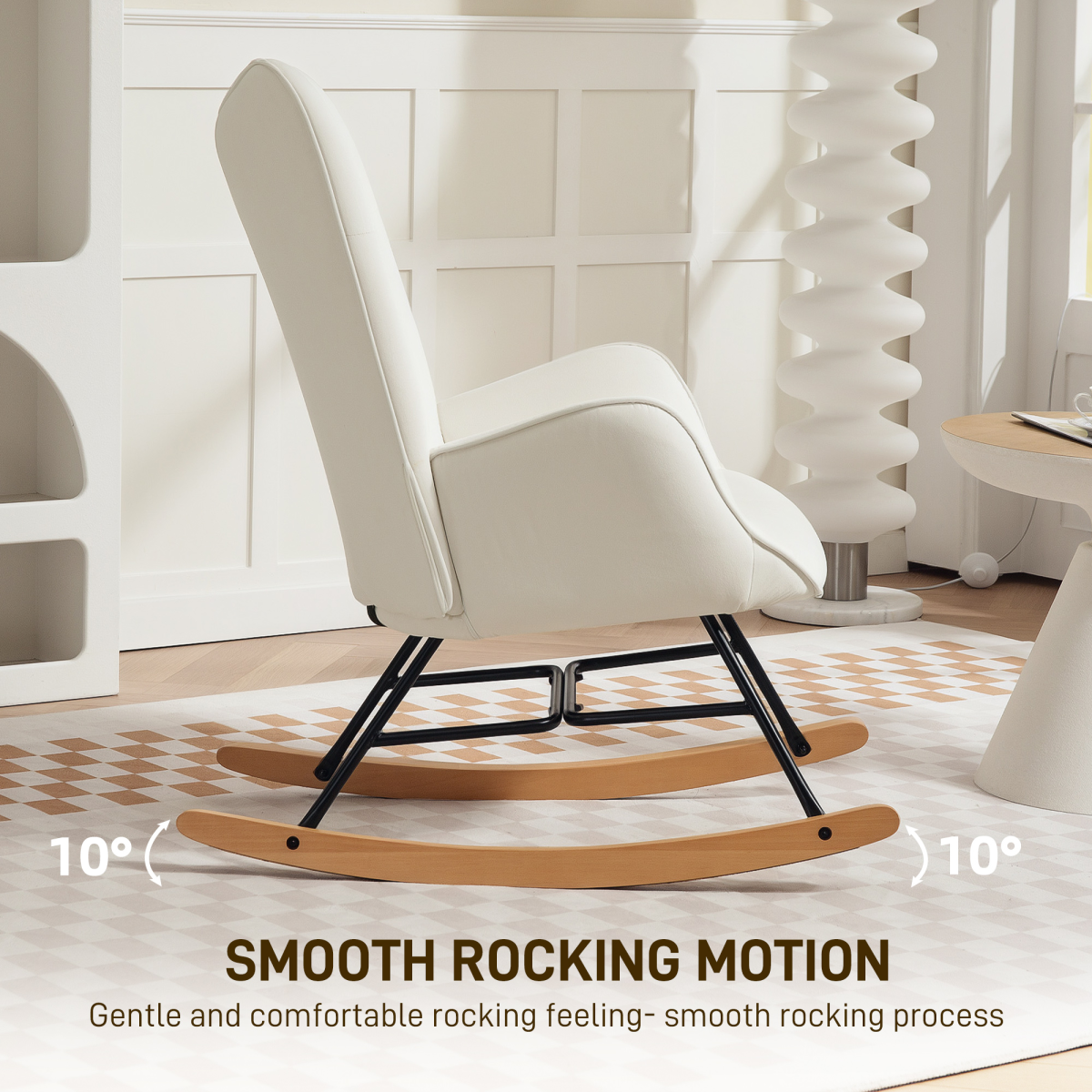 Cozy Cream Velvet Rocking Chair - Gentle Motion & Supreme Comfort