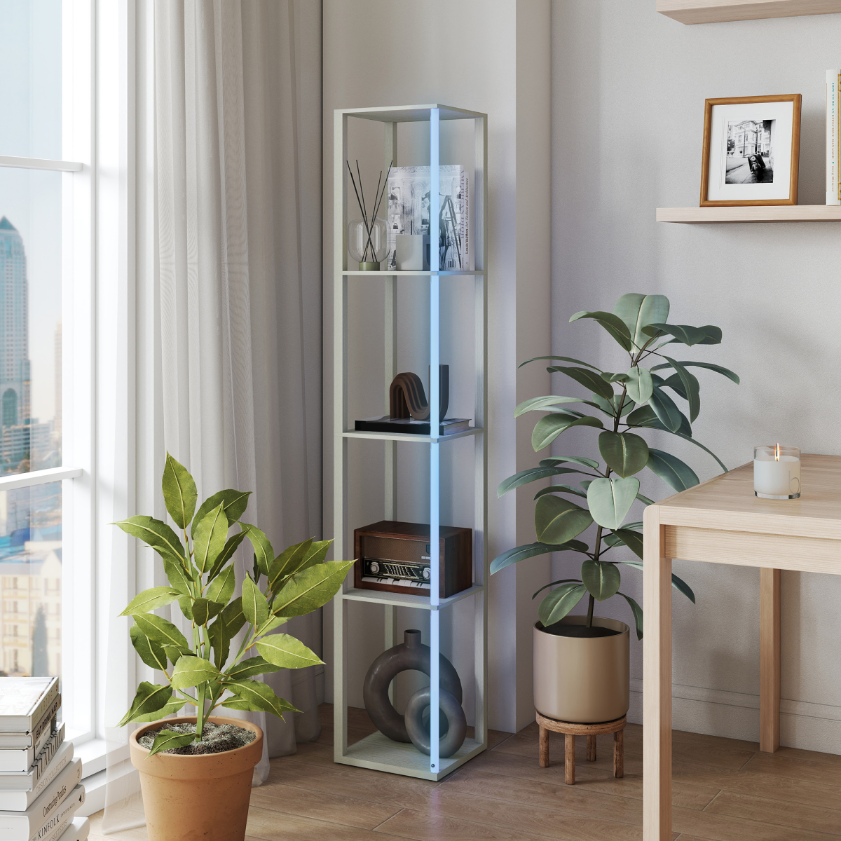Elevate Your Space: Stylish White Bathroom Storage Cabinet with RGB Lighting