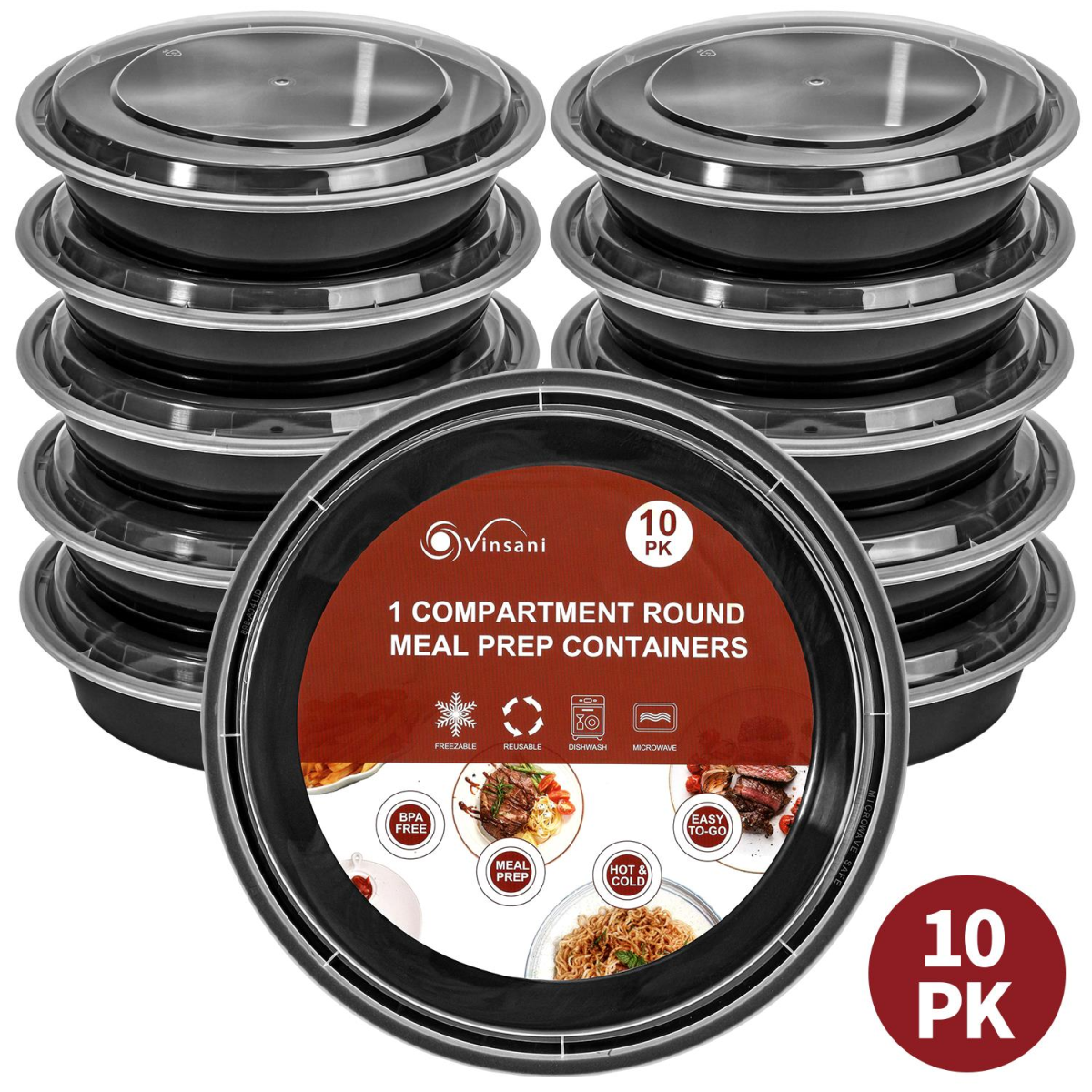 VINSANI ROUND 1 COMPARTMENT MEAL PREP CONTAINERS 1010426 X 2