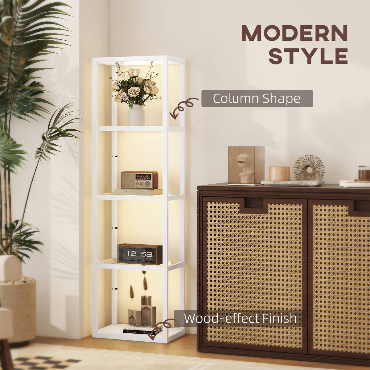 Versatile LED Floor Lamp with Display Shelves & Adjustable Brightness