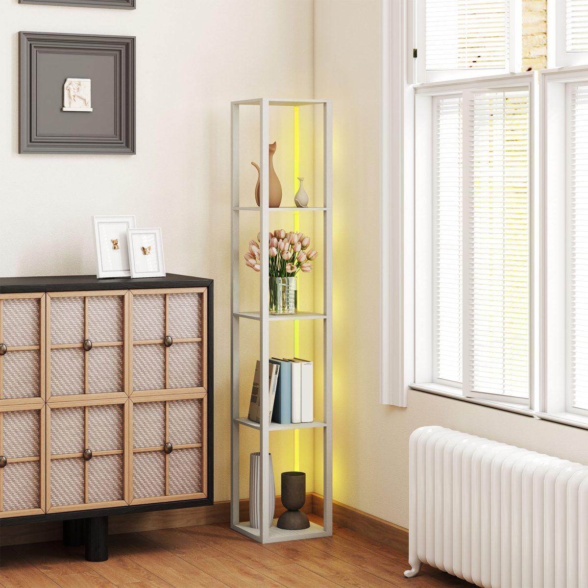 Elevate Your Space: Stylish White Bathroom Storage Cabinet with RGB Lighting