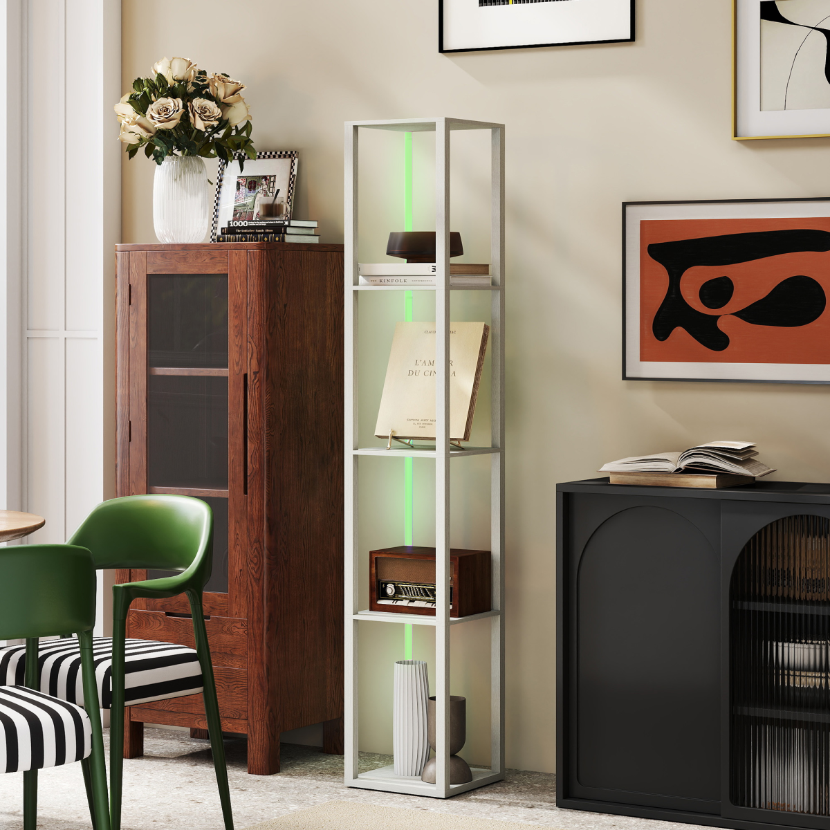 Elevate Your Space: Stylish White Bathroom Storage Cabinet with RGB Lighting