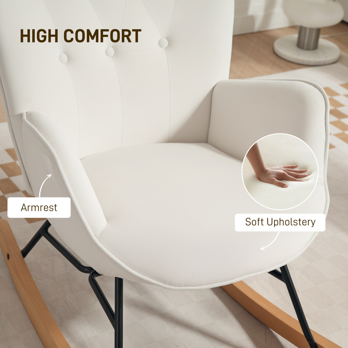 Cozy Cream Velvet Rocking Chair - Gentle Motion & Supreme Comfort