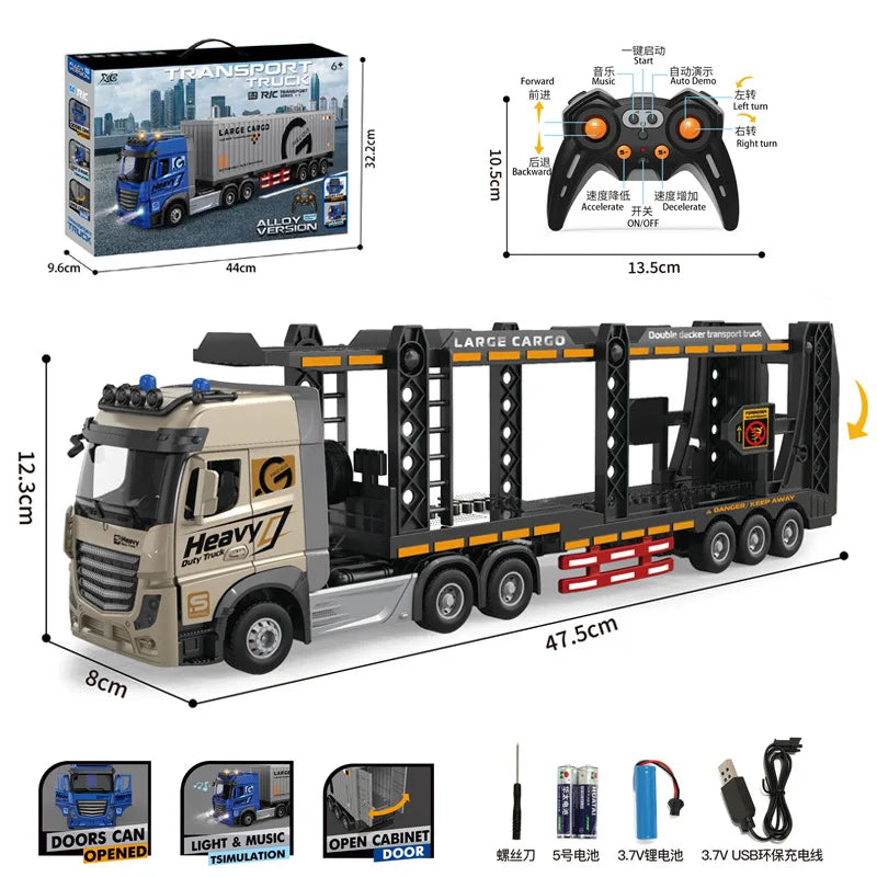 Remote-Controlled Double-Decker Truck with Music & Opening Doors-6