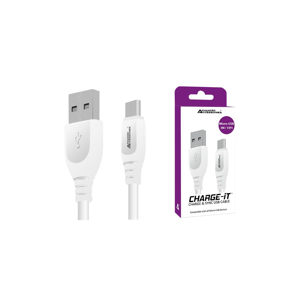 Advanced Accessories 3 Metre Micro to USB Cable- White