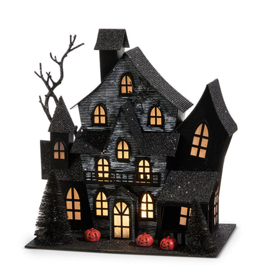 Lighted Black Haunted Halloween House-0
