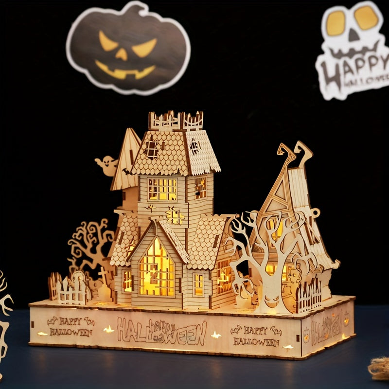 3D Wooden Halloween House Puzzle-4