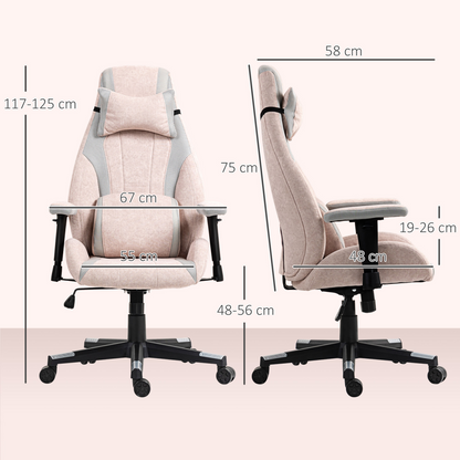 Ergonomic Velvet Gaming Chair - Pale Pink with Lumbar Support & Adjustable Features
