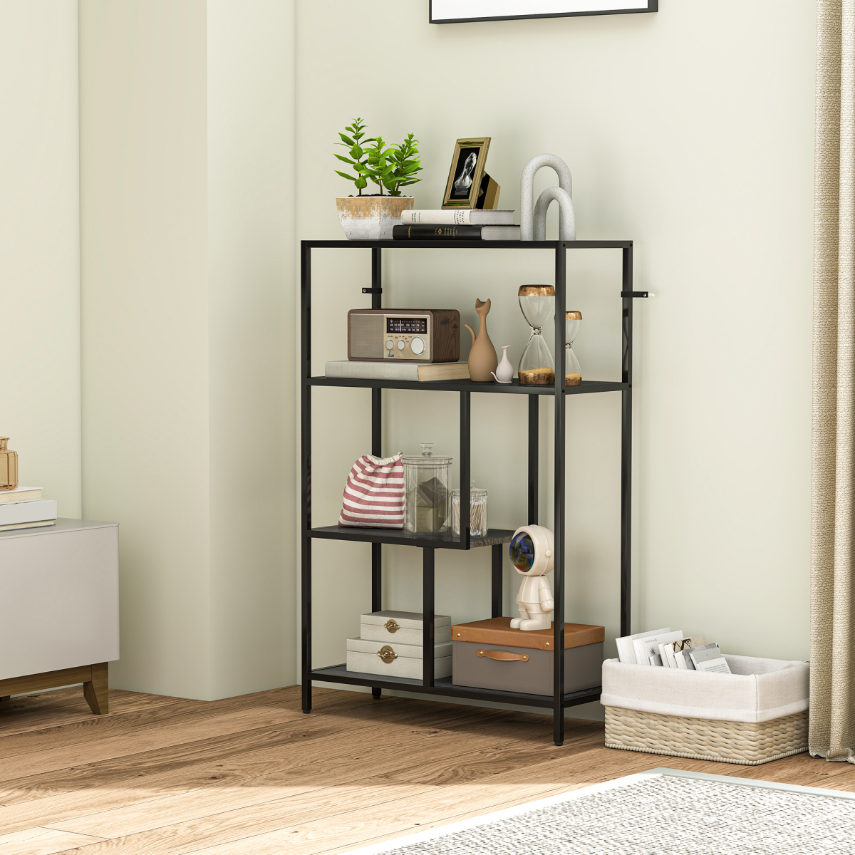 Stylish 4-Tier Storage Cabinet - Modern Bookshelf for Home & Office