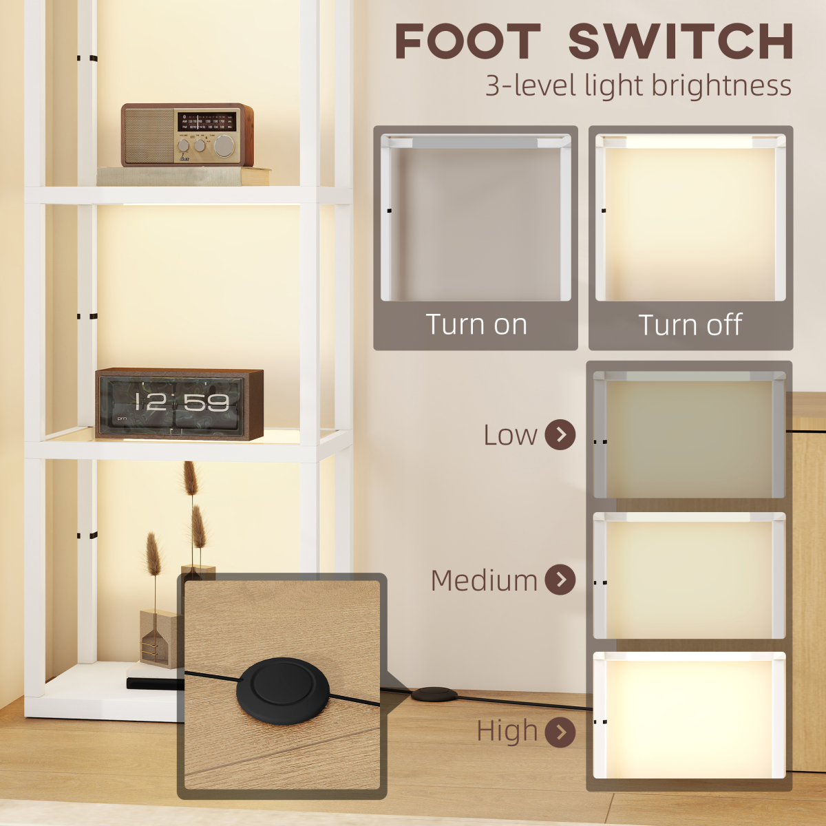 Versatile LED Floor Lamp with Display Shelves & Adjustable Brightness