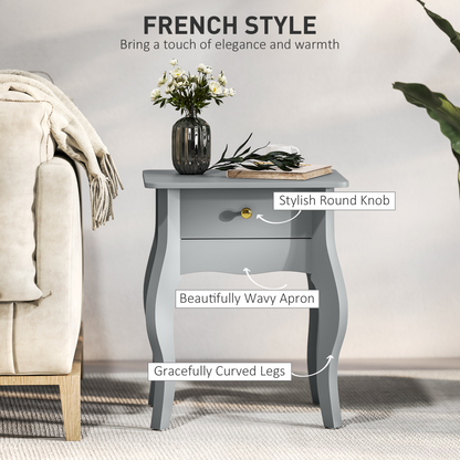 Stylish Grey Rattan Coffee Table with Drawer - Elegant French Design