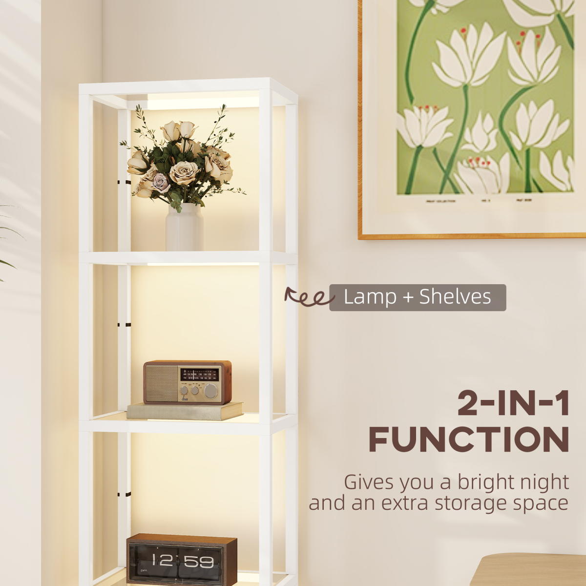 Versatile LED Floor Lamp with Display Shelves & Adjustable Brightness