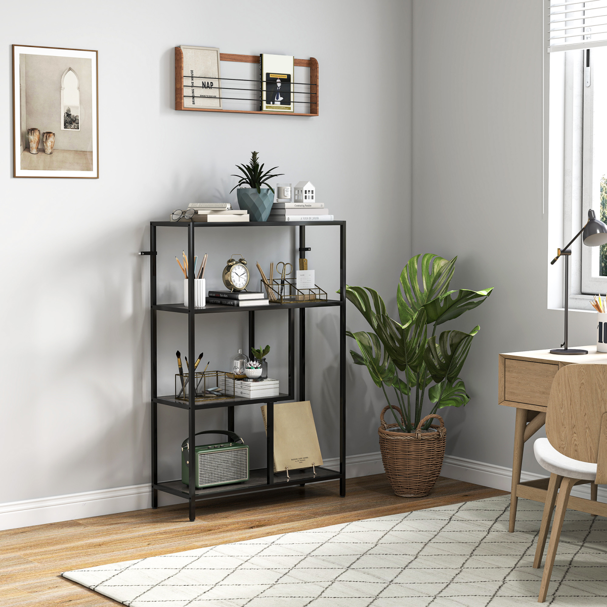 Stylish 4-Tier Storage Cabinet - Modern Bookshelf for Home & Office