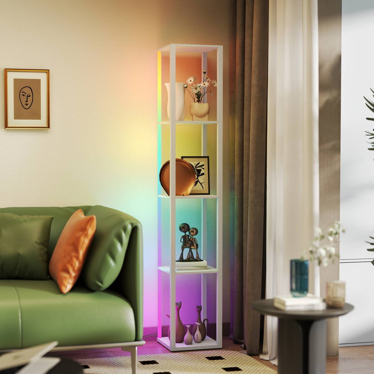 Elevate Your Space: Stylish White Bathroom Storage Cabinet with RGB Lighting