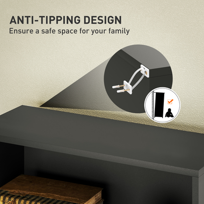 Elegant Black Bookcase Cabinet with Adjustable Shelves & Safety Features