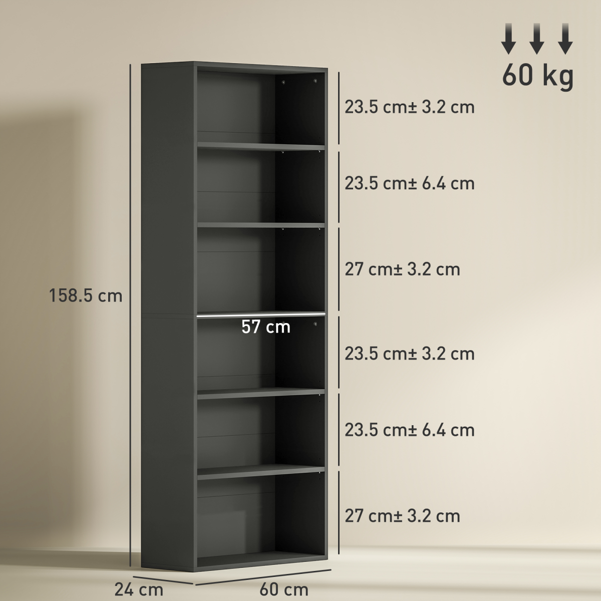 Elegant Black Bookcase Cabinet with Adjustable Shelves & Safety Features