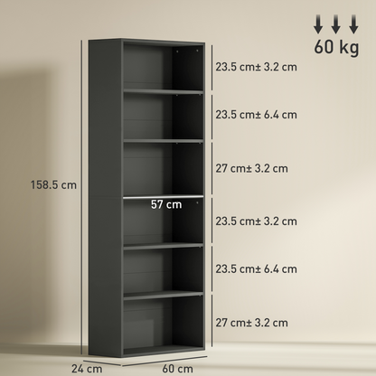 Elegant Black Bookcase Cabinet with Adjustable Shelves & Safety Features