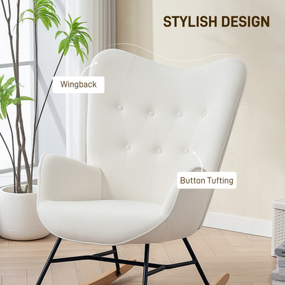 Cozy Cream Velvet Rocking Chair - Gentle Motion & Supreme Comfort