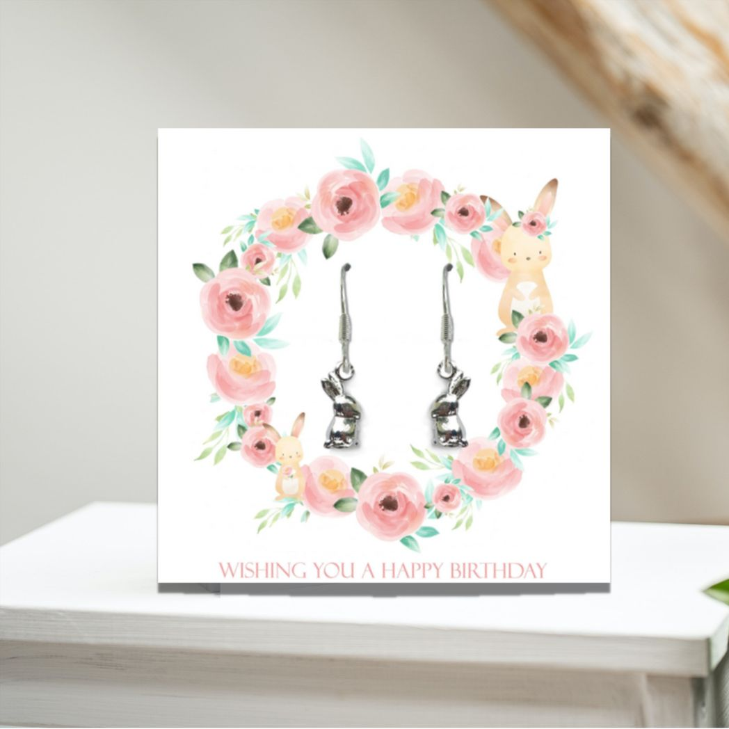 Happy Birthday Bunny Earrings Card Gift