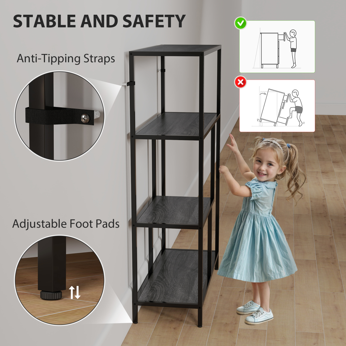 Stylish 4-Tier Storage Cabinet - Modern Bookshelf for Home & Office