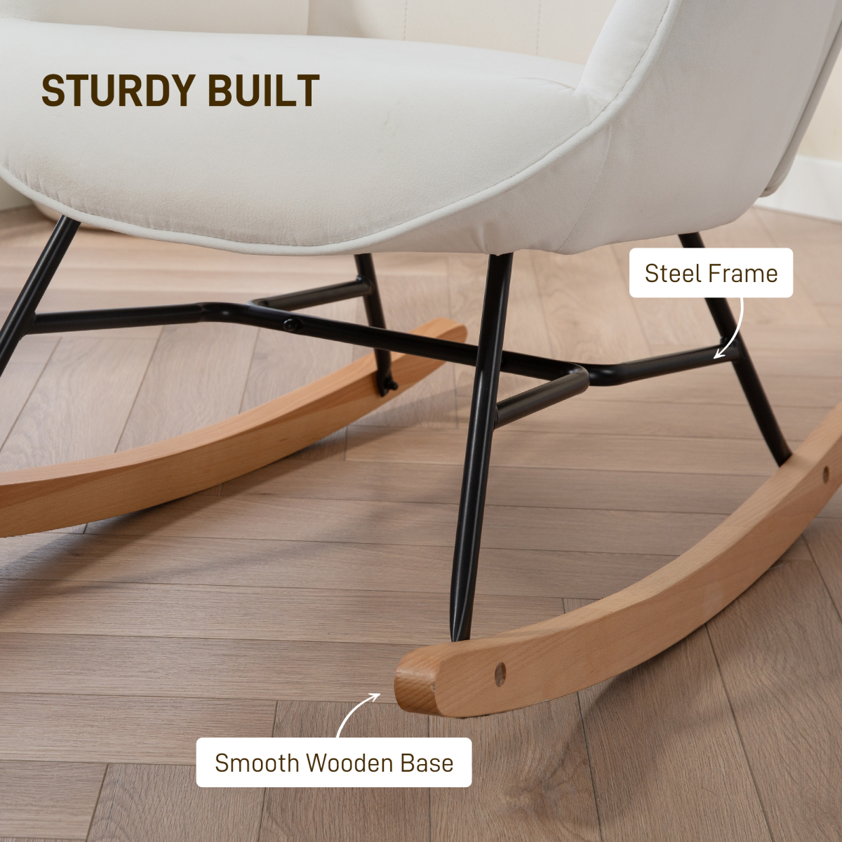 Cozy Cream Velvet Rocking Chair - Gentle Motion & Supreme Comfort