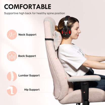 Ergonomic Velvet Gaming Chair - Pale Pink with Lumbar Support & Adjustable Features