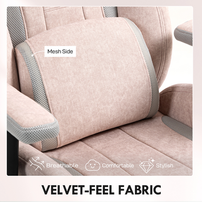 Ergonomic Velvet Gaming Chair - Pale Pink with Lumbar Support & Adjustable Features
