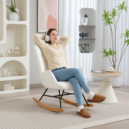 Cozy Cream Velvet Rocking Chair - Gentle Motion & Supreme Comfort