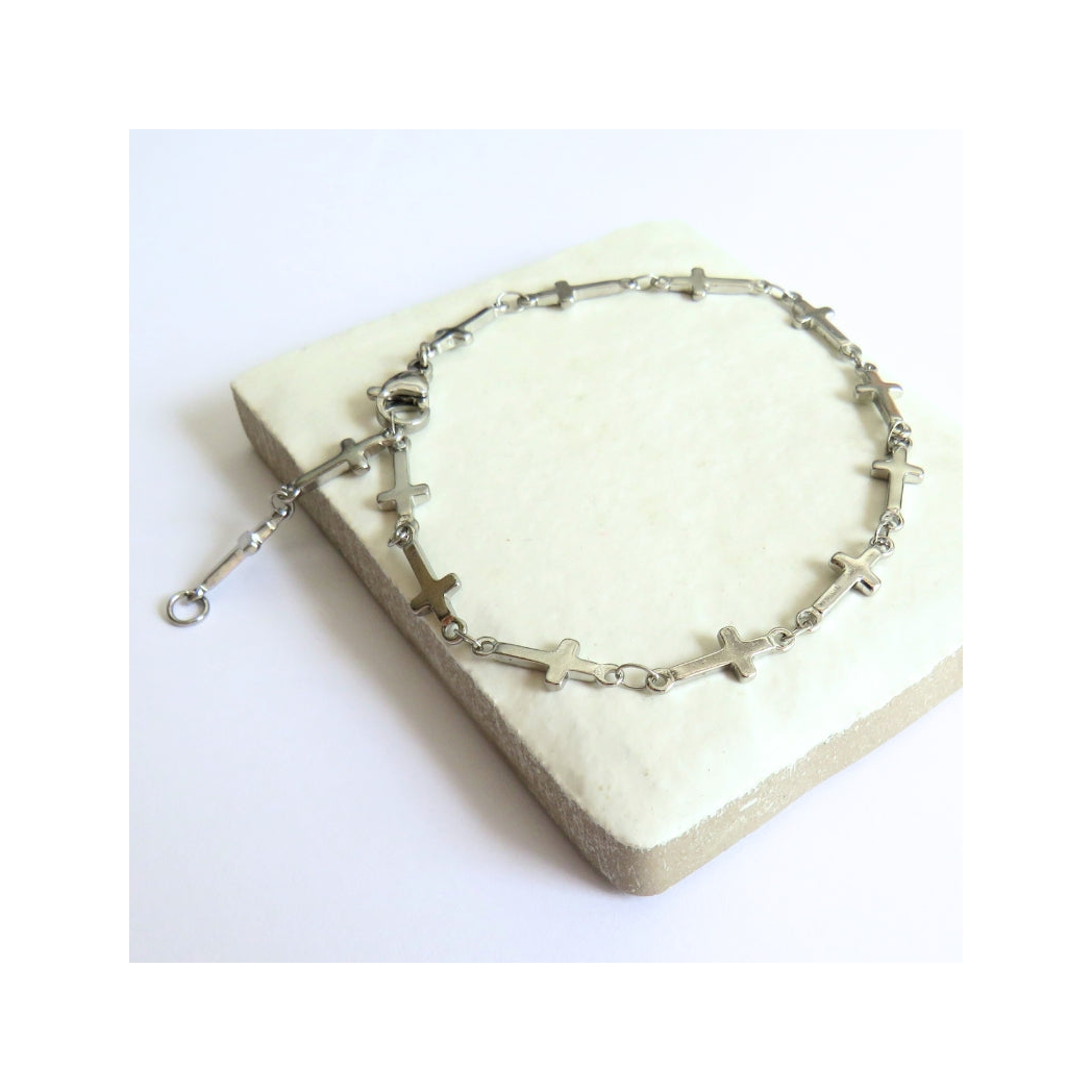 Cross Chain Silver Bracelet