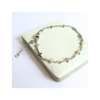 Cross Chain Silver Bracelet