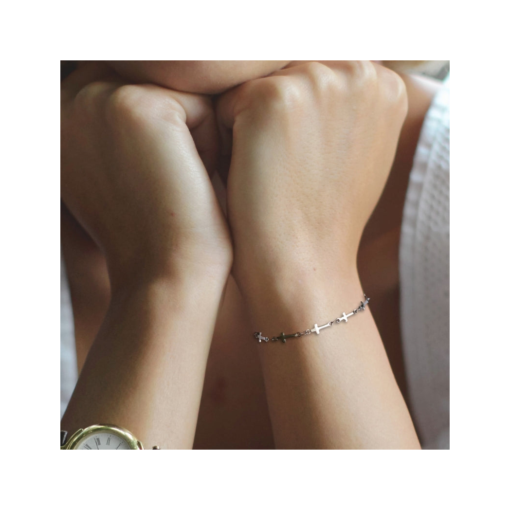Cross Chain Silver Bracelet