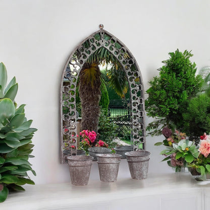 78CM RUSTY WALL MIRROR WITH TRIPLE PLANTER