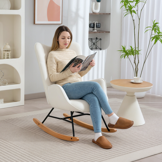Cozy Cream Velvet Rocking Chair - Gentle Motion & Supreme Comfort