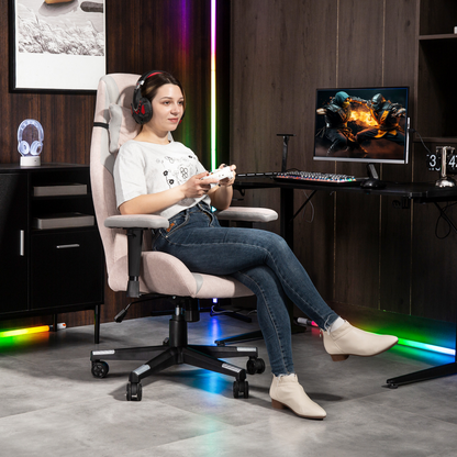 Ergonomic Velvet Gaming Chair - Pale Pink with Lumbar Support & Adjustable Features