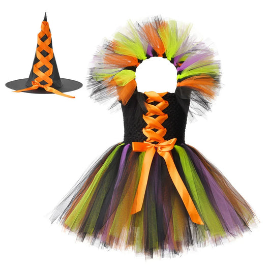 Halloween Witch Costume Set Dress with Hat-0